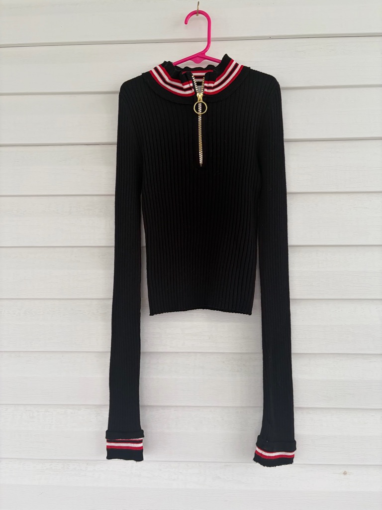 3 For $15 Bundle Deal Black Ribbed Sweatshirt With Red/White Stripes